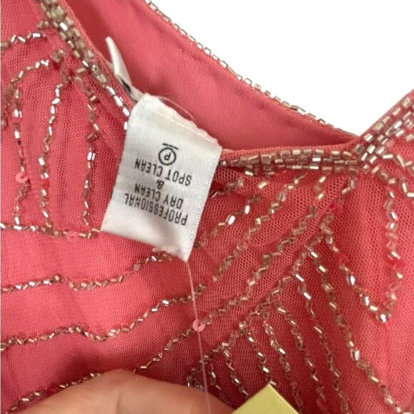 NWT J Kara Women's Geometrical Capelet Beaded Maxi Dress Coral v neck sz 18‎ - Picture 11 of 13